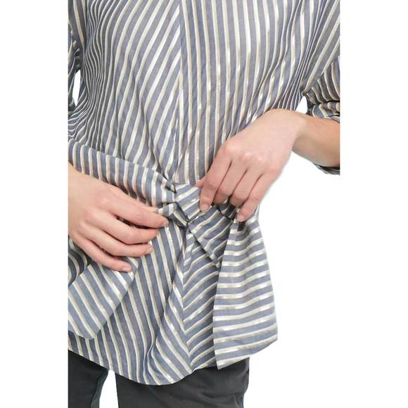 NEW EVA FRANCO yang top front tie blouse in stripe gold  lurex - Picture 3 of 4